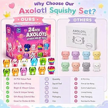 24PC Axolotl Squishy Toys - Slow Rising Stress Relief Sensory Fidget Toys