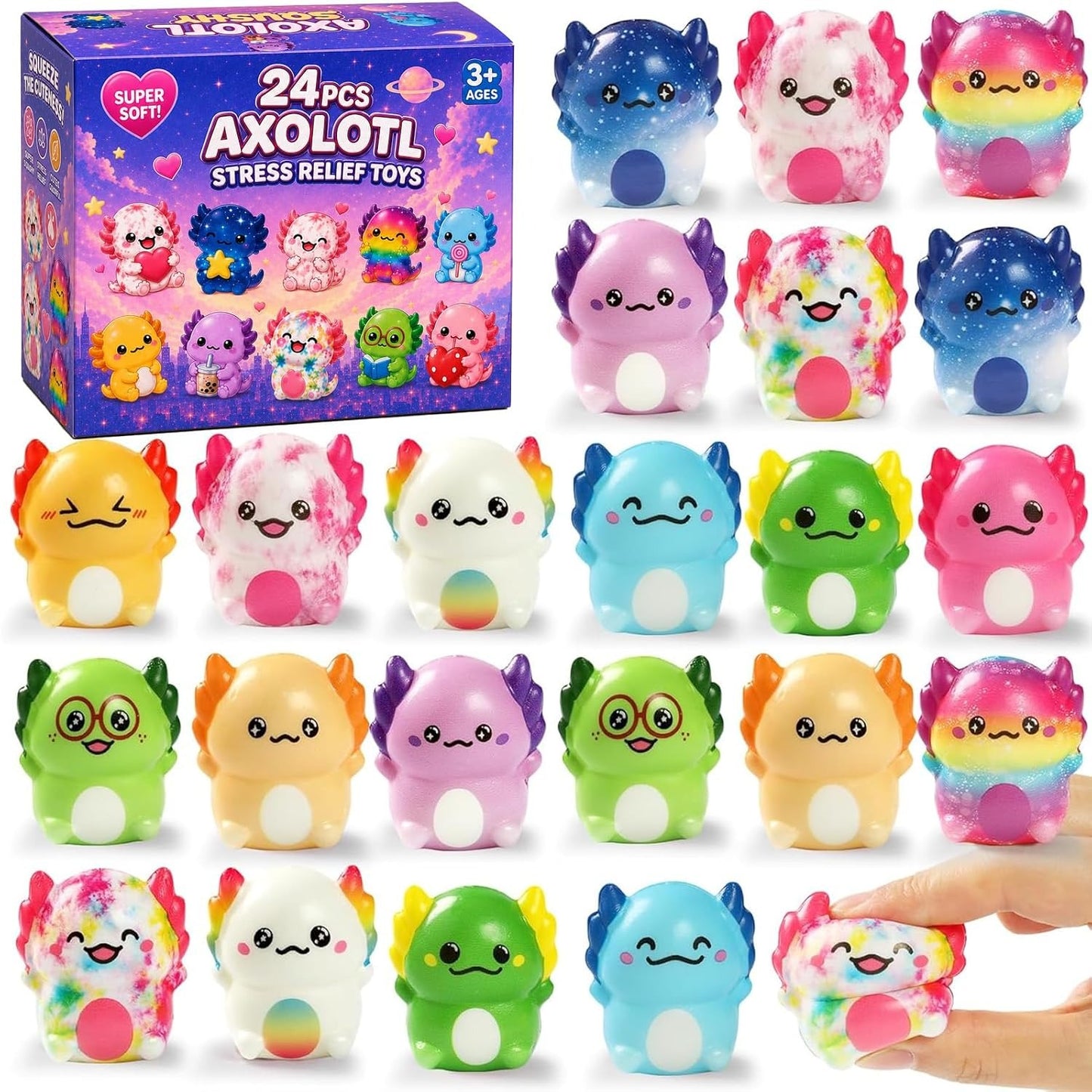 24PC Axolotl Squishy Toys - Slow Rising Stress Relief Sensory Fidget Toys