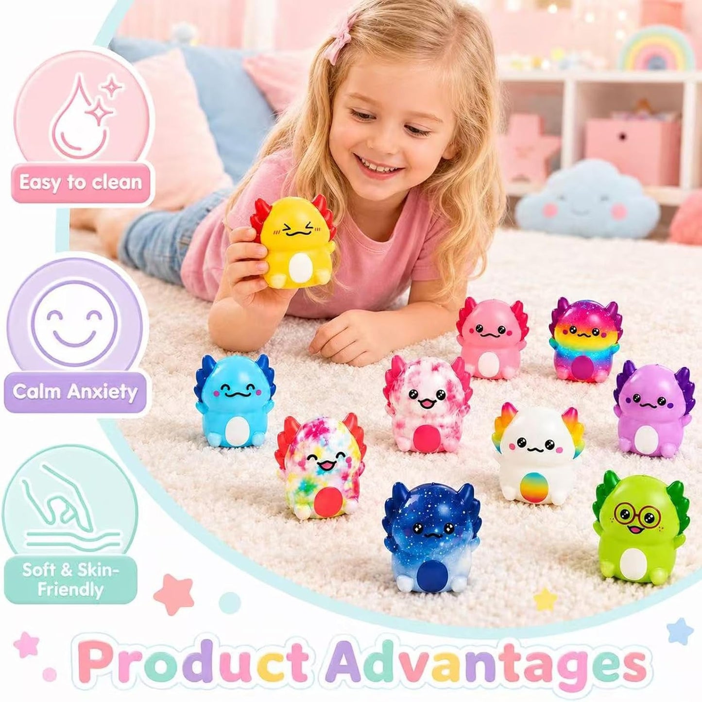 24PC Axolotl Squishy Toys - Slow Rising Stress Relief Sensory Fidget Toys