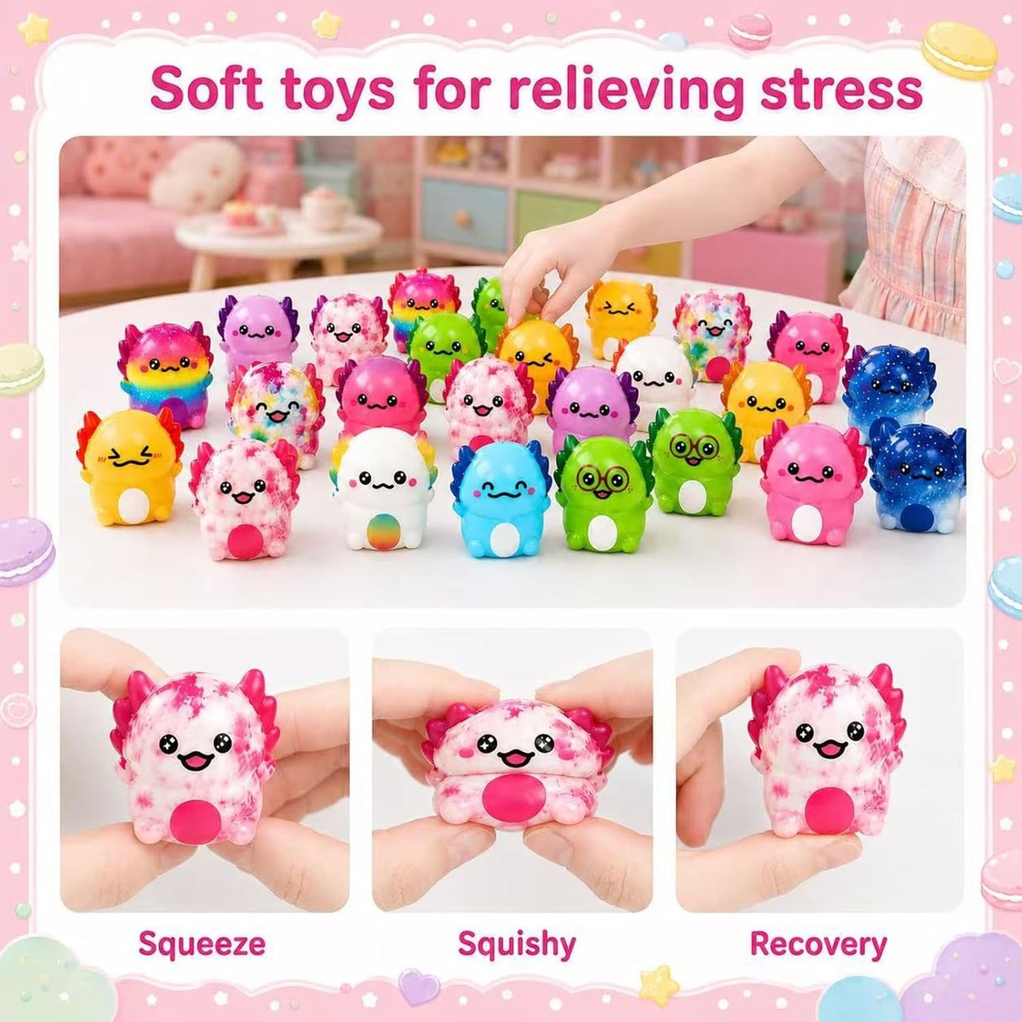 24PC Axolotl Squishy Toys - Slow Rising Stress Relief Sensory Fidget Toys