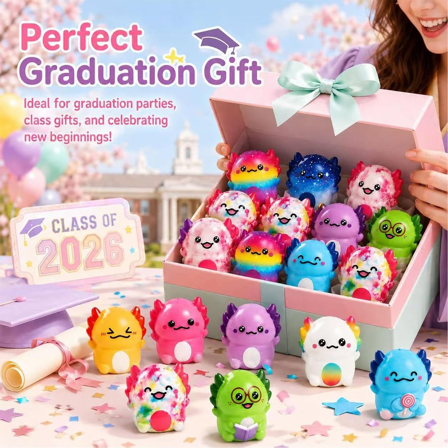 24PC Axolotl Squishy Toys - Slow Rising Stress Relief Sensory Fidget Toys